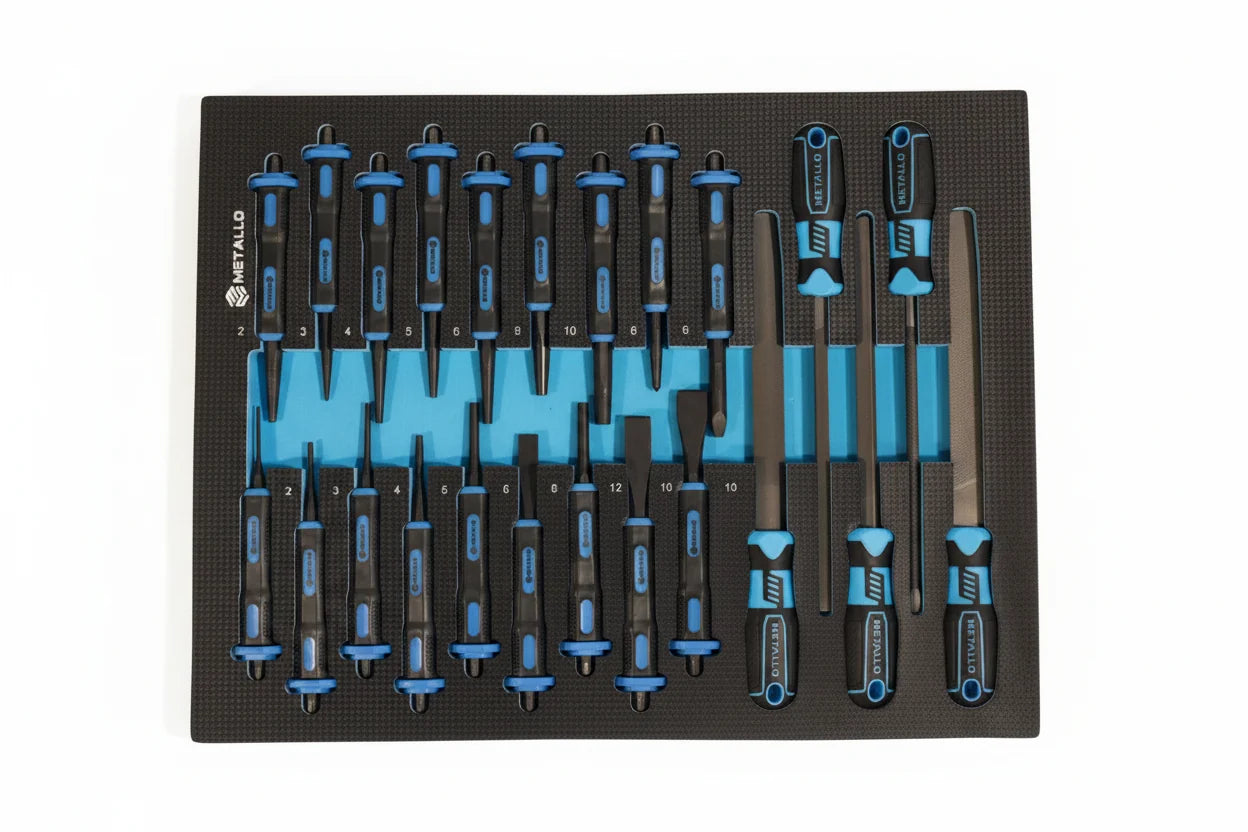 Metallo XXL – Tool trolley with tools, 12 drawers, top cabinet, EVA