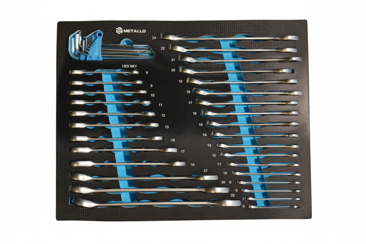 Metallo XXL – Tool trolley with tools, 12 drawers, top cabinet, EVA