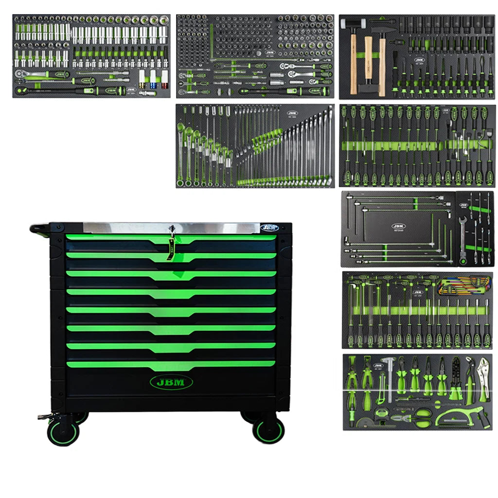 Tool trolley with tools, 8 drawers, 482 pcs, Carbon EVA