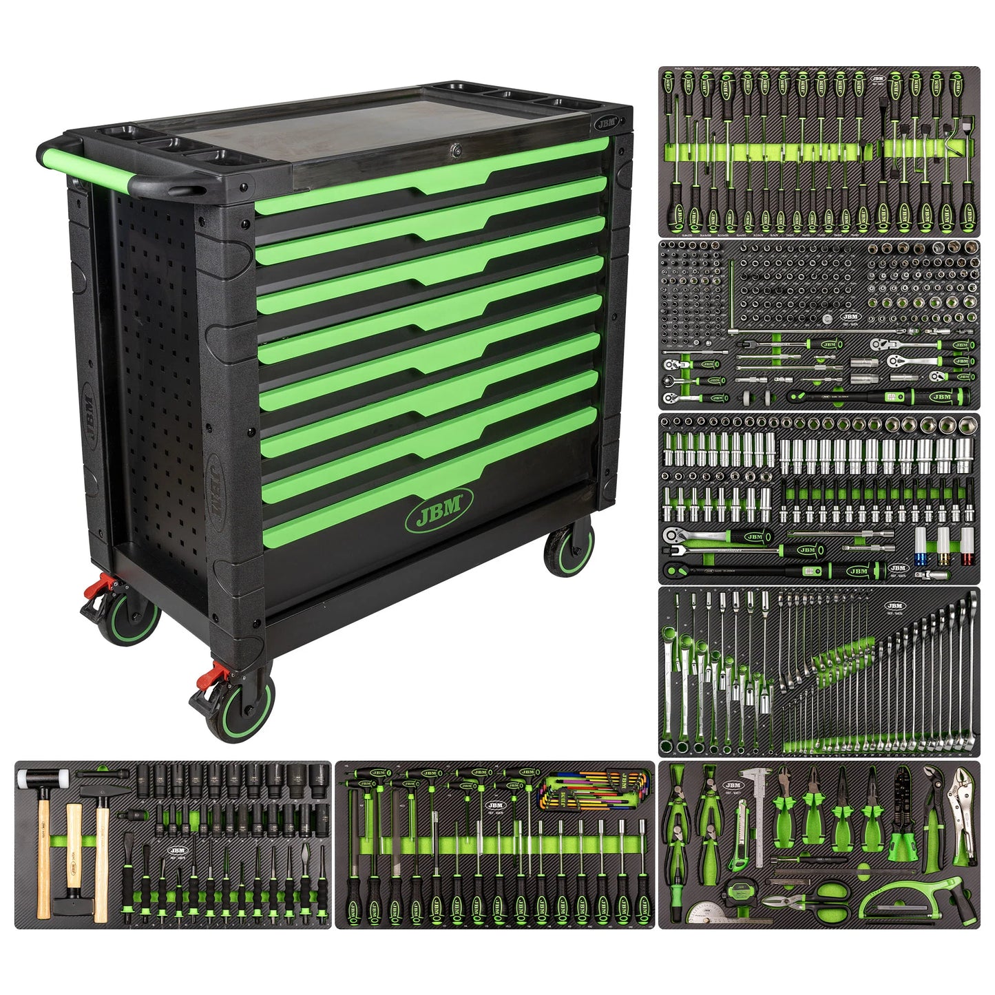 Tool trolley with tools, 8 drawers, 482 pcs, Carbon EVA