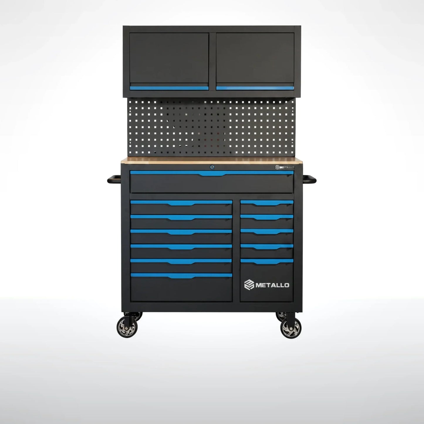 Metallo XXL – Tool trolley with tools, 12 drawers, top cabinet, EVA