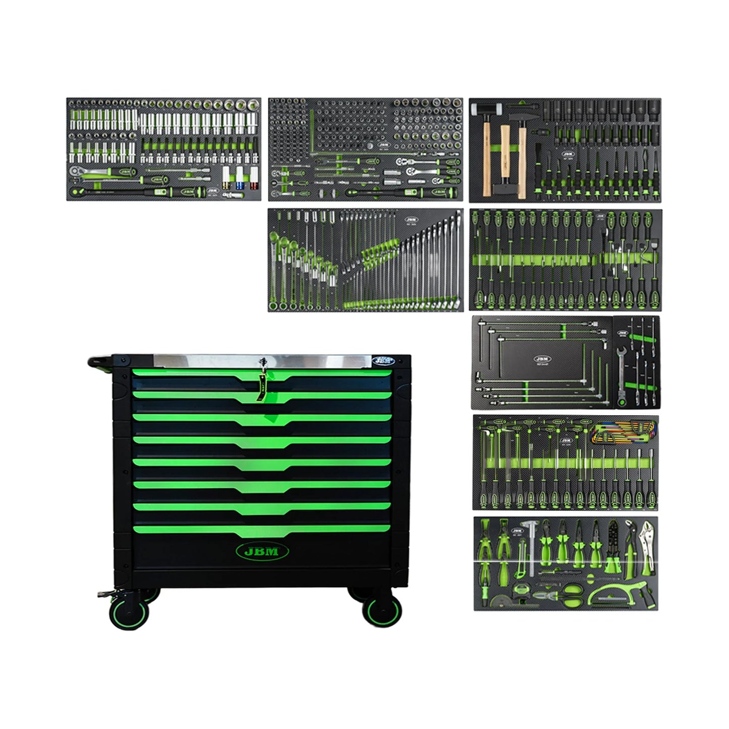 Tool trolley with tools, 8 drawers, 482 pcs, Carbon EVA