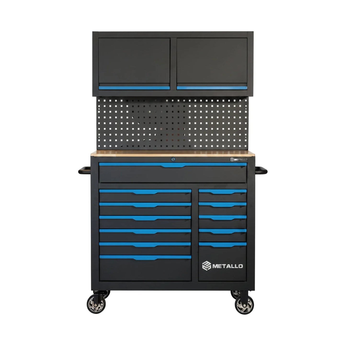 Metallo XXL – Tool trolley with tools, 12 drawers, top cabinet, EVA