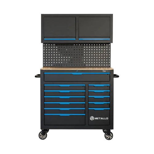Metallo XXL – Tool trolley with tools, 12 drawers, top cabinet, EVA